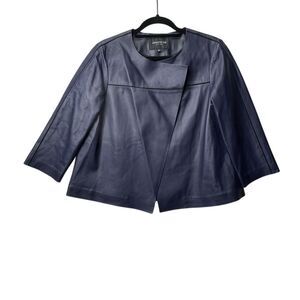 Lafayette 148 NY Women's Blue Leather Asymmetrical Button Jacket‎